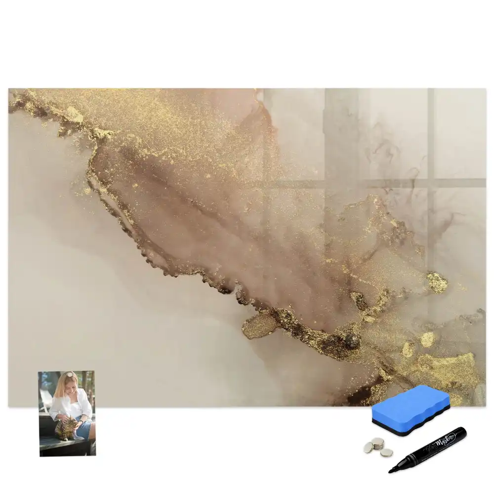 Tableau blanc magnétique effaçable à sec motif marbre doré