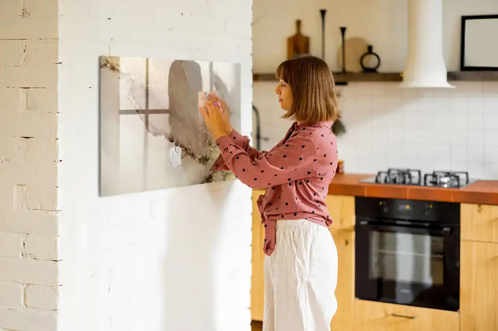 Tableau blanc magnétique effaçable à sec motif marbre doré