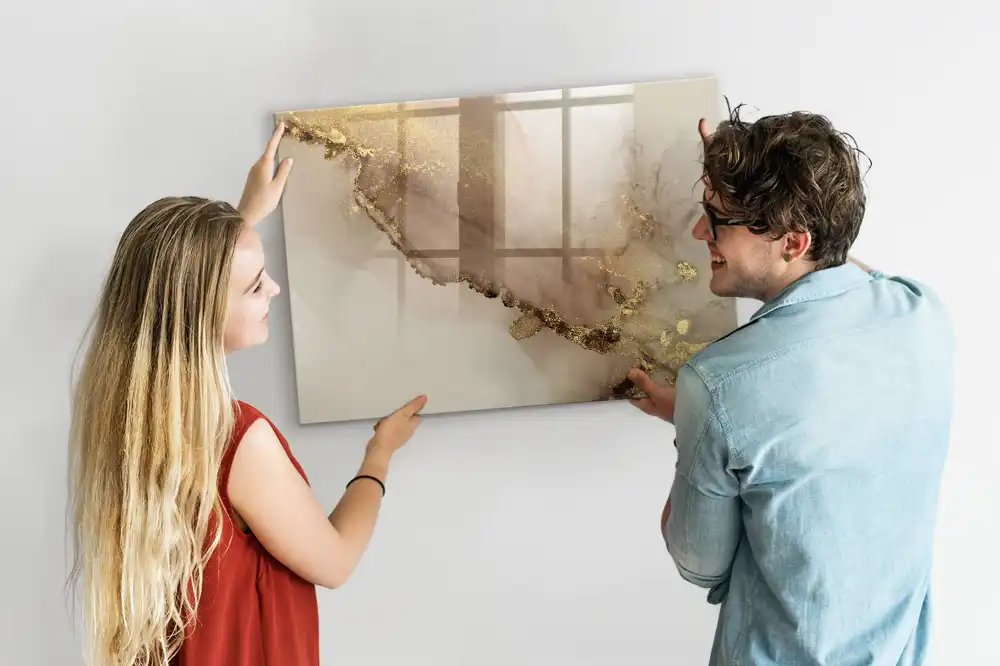 Tableau blanc magnétique effaçable à sec motif marbre doré