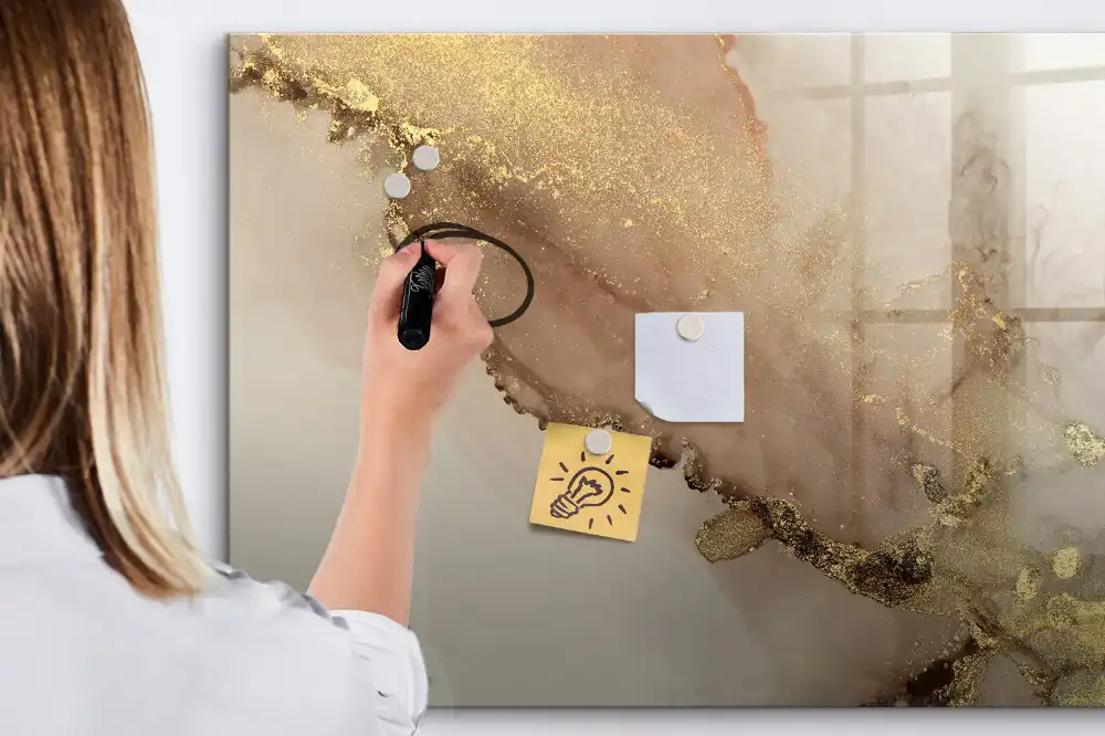 Tableau blanc magnétique effaçable à sec motif marbre doré