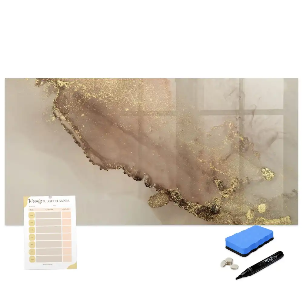 Tableau blanc magnétique effaçable à sec motif marbre doré
