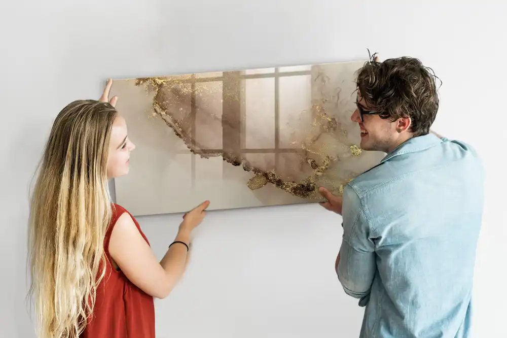 Tableau blanc magnétique effaçable à sec motif marbre doré