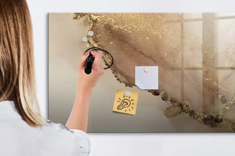 Tableau blanc magnétique effaçable à sec motif marbre doré
