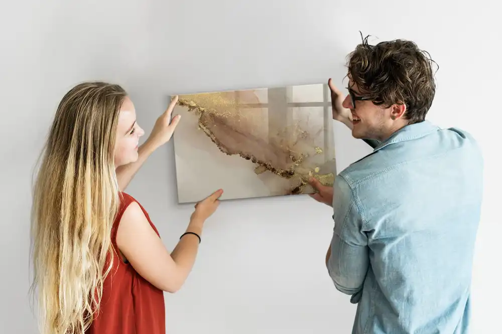 Tableau blanc magnétique effaçable à sec motif marbre doré