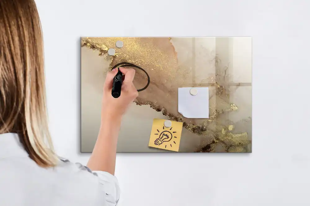 Tableau blanc magnétique effaçable à sec motif marbre doré
