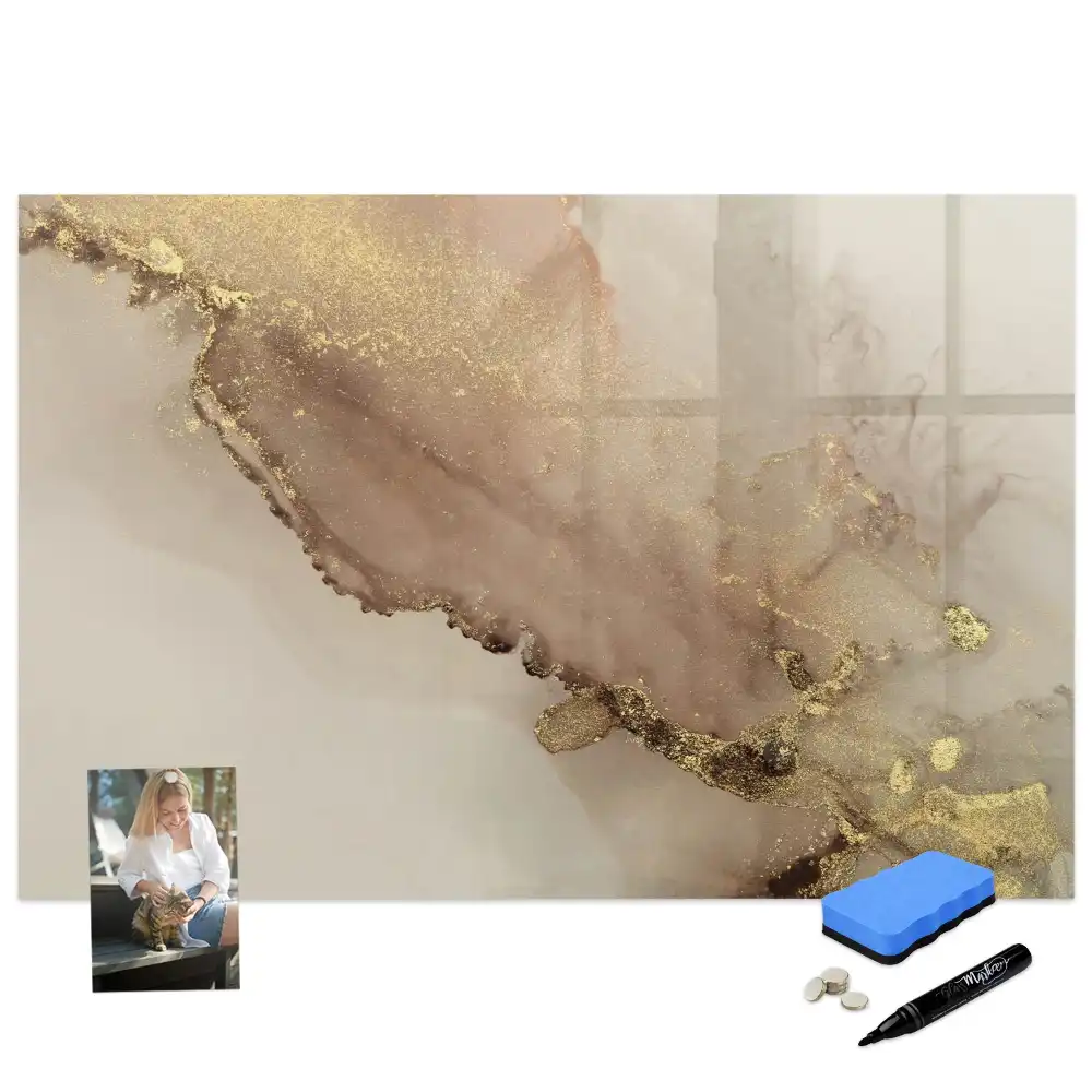 Tableau blanc magnétique effaçable à sec motif marbre doré