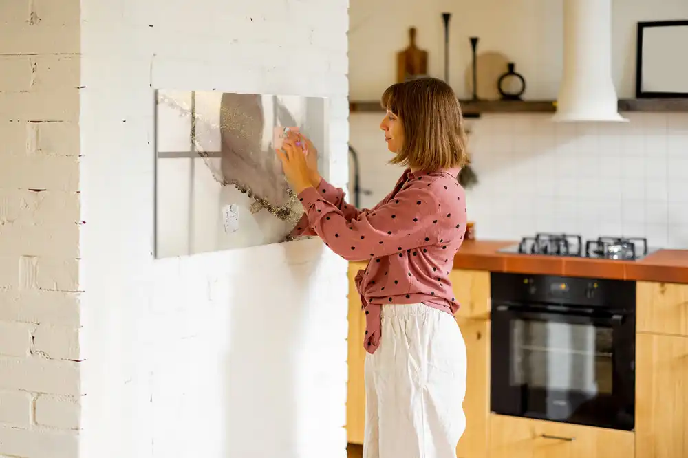Tableau blanc magnétique effaçable à sec motif marbre doré
