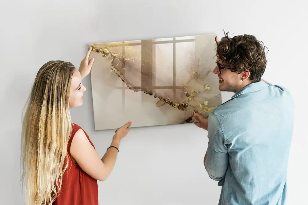 Tableau blanc magnétique effaçable à sec motif marbre doré