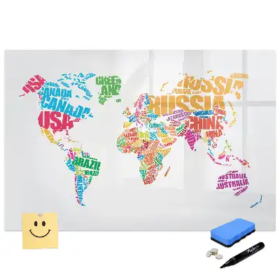 Tableau blanc magnétique effaçable à sec avec motifs de pays colorés