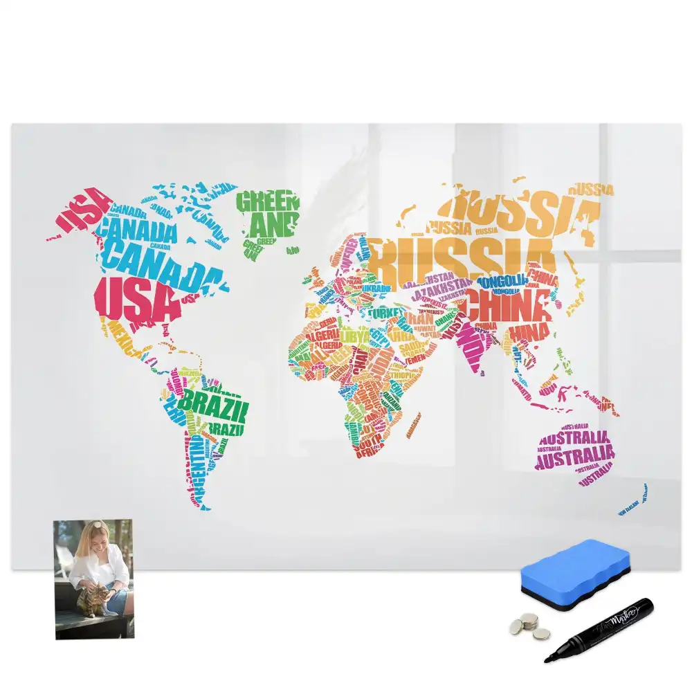 Tableau blanc magnétique effaçable à sec avec motifs de pays colorés