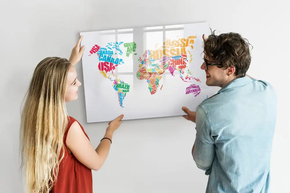Tableau blanc magnétique effaçable à sec avec motifs de pays colorés