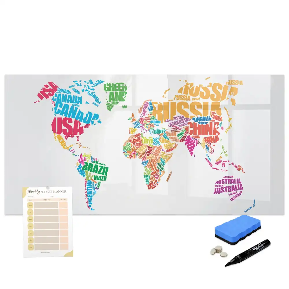 Tableau blanc magnétique effaçable à sec avec motifs de pays colorés