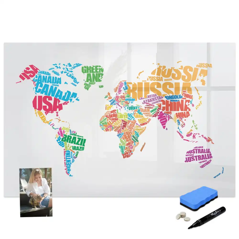 Tableau blanc magnétique effaçable à sec avec motifs de pays colorés