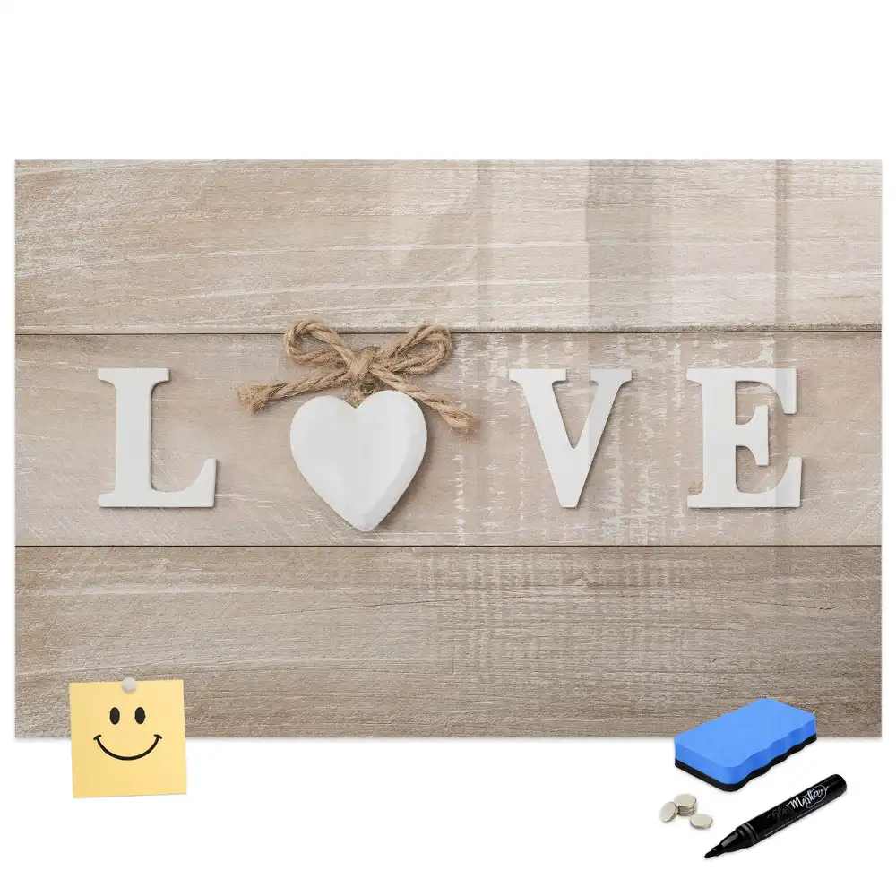 Tableau blanc magnétique effaçable à sec motif amour dans le cœur