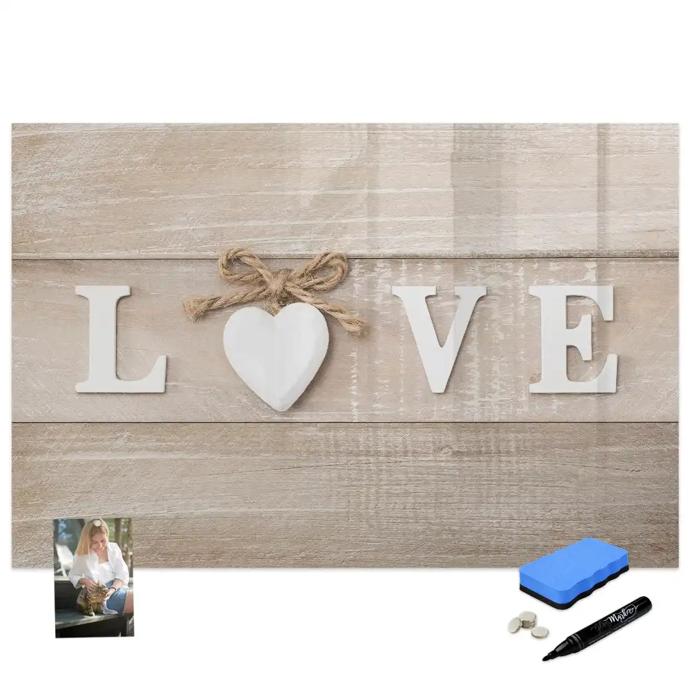 Tableau blanc magnétique effaçable à sec motif amour dans le cœur