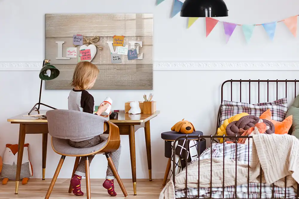Tableau blanc magnétique effaçable à sec motif amour dans le cœur