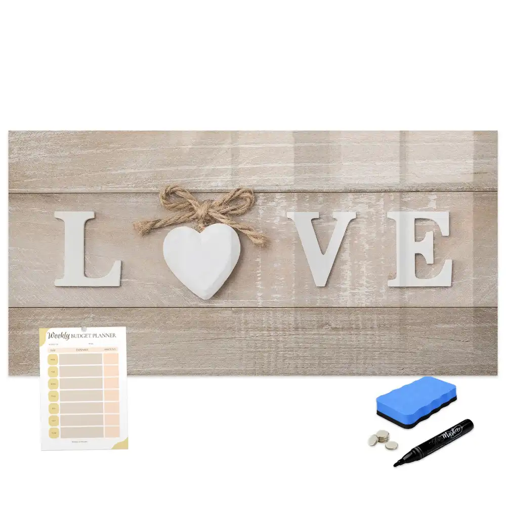 Tableau blanc magnétique effaçable à sec motif amour dans le cœur