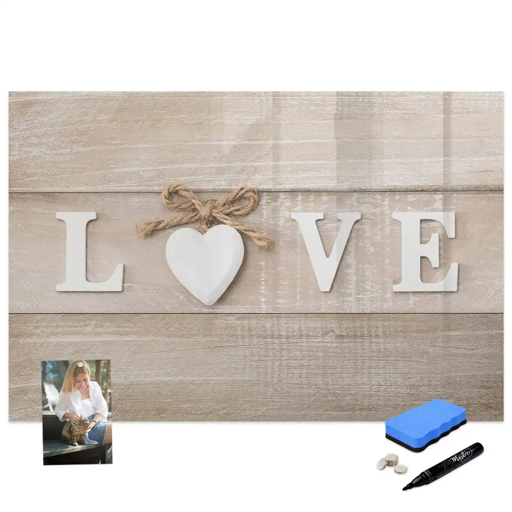 Tableau blanc magnétique effaçable à sec motif amour dans le cœur