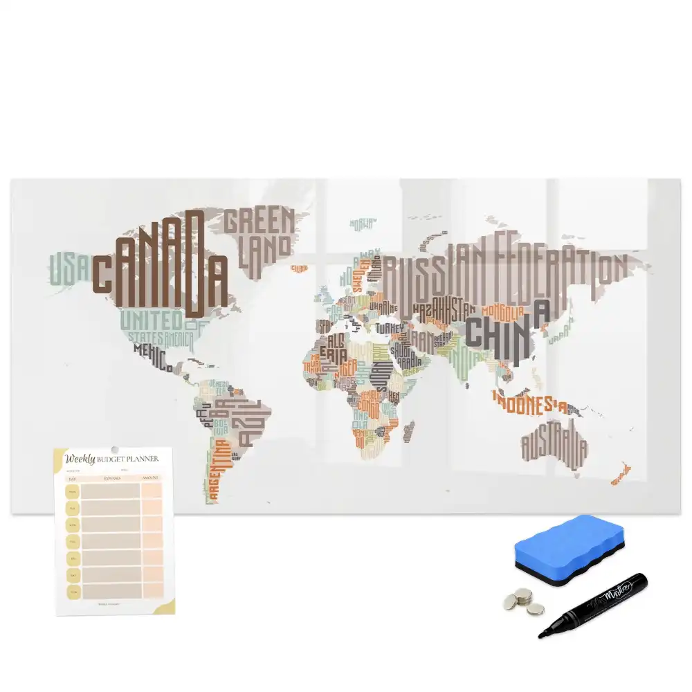 Tableau magnétique pour enfants avec inscriptions de pays colorées