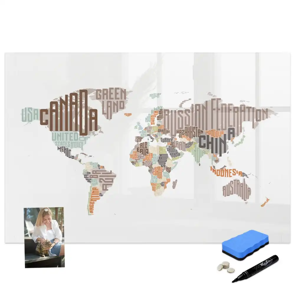 Tableau magnétique pour enfants avec inscriptions de pays colorées