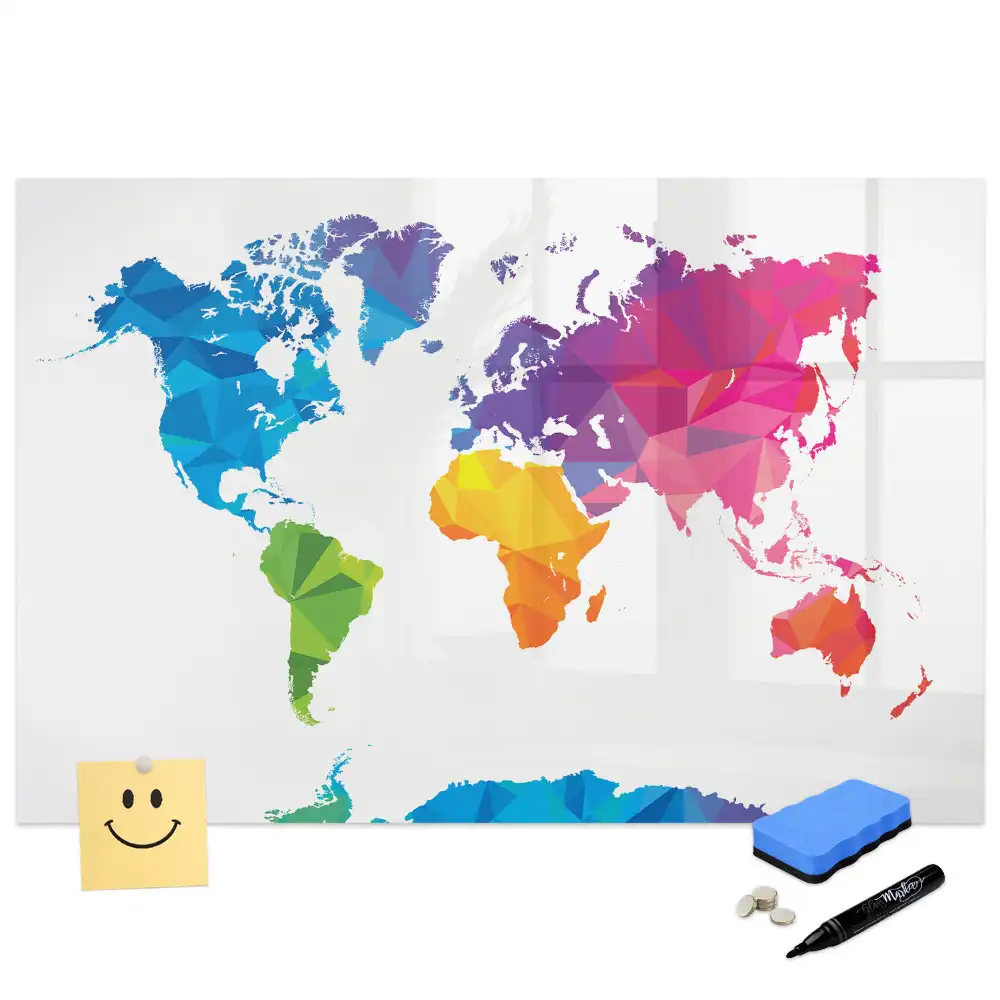 Tableau blanc magnétique effaçable à sec motif carte du monde abstraite