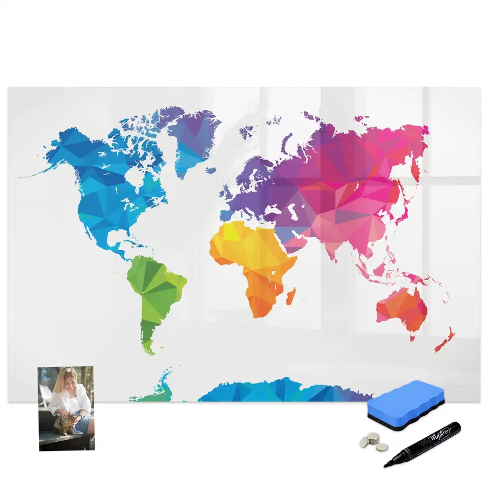 Tableau blanc magnétique effaçable à sec motif carte du monde abstraite