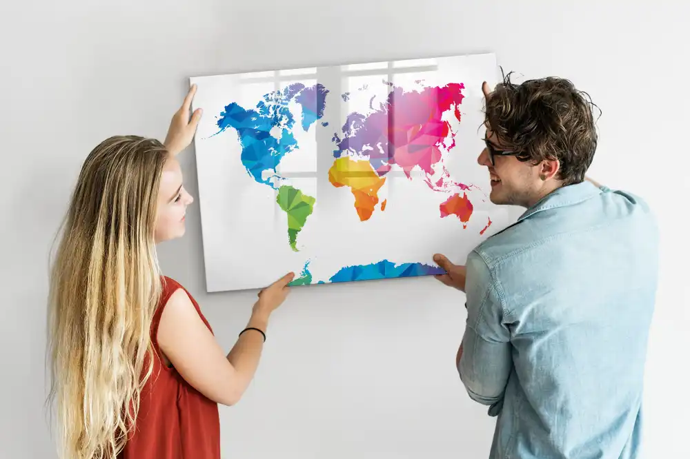 Tableau blanc magnétique effaçable à sec motif carte du monde abstraite