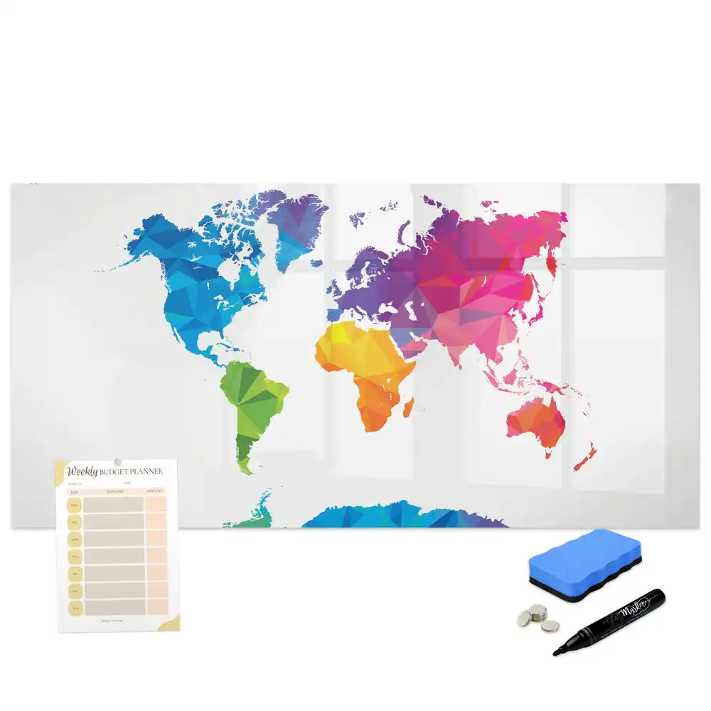 Tableau blanc magnétique effaçable à sec motif carte du monde abstraite