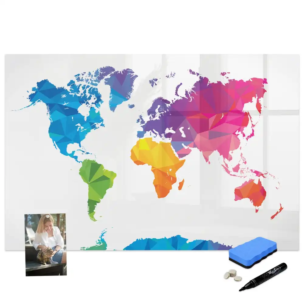 Tableau blanc magnétique effaçable à sec motif carte du monde abstraite