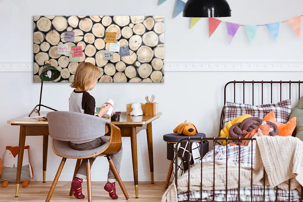 Tableau blanc magnétique effaçable à sec motif troncs d'arbres coupés