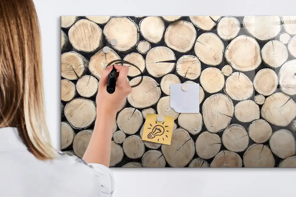 Tableau blanc magnétique effaçable à sec motif troncs d'arbres coupés
