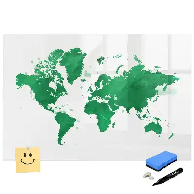 Tableau blanc magnétique effaçable à sec avec carte du monde verte