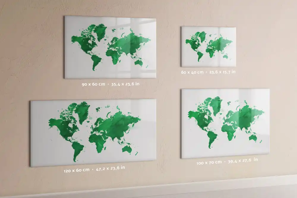 Tableau blanc magnétique effaçable à sec avec carte du monde verte