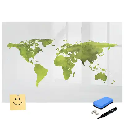 Tableau blanc magnétique effaçable à sec avec motif de carte du monde aquarelle
