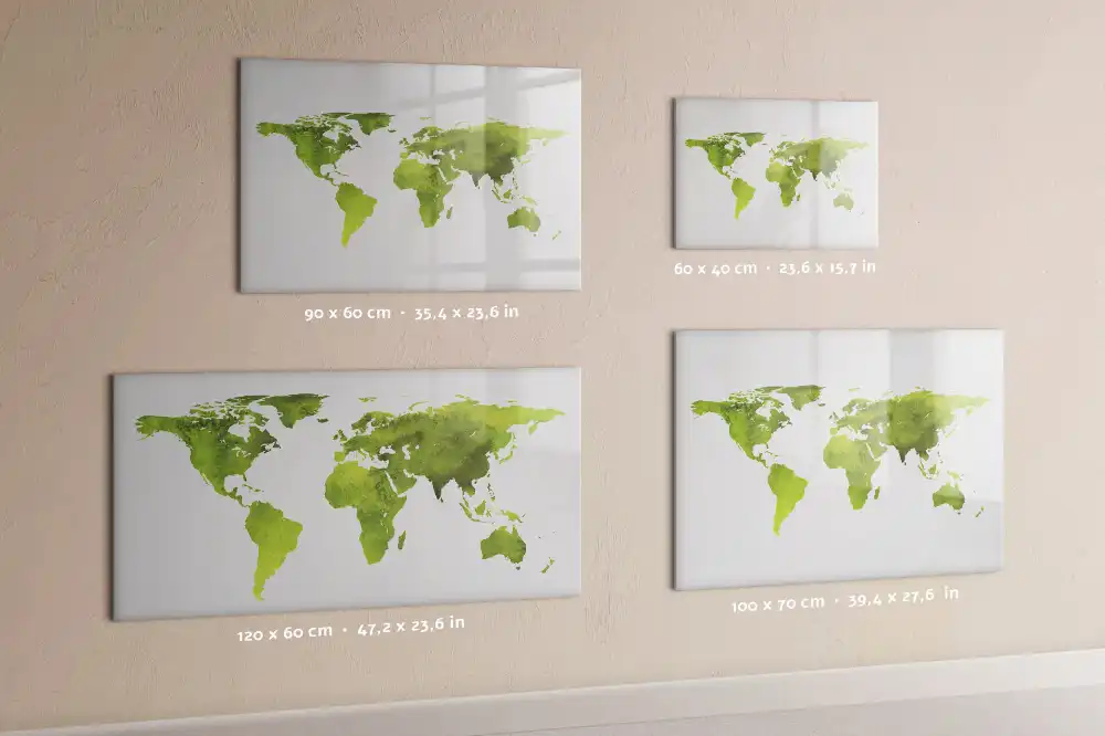 Tableau blanc magnétique effaçable à sec avec motif de carte du monde aquarelle