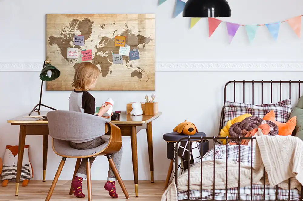 Tableau magnétique carte du monde illustrée pour enfants