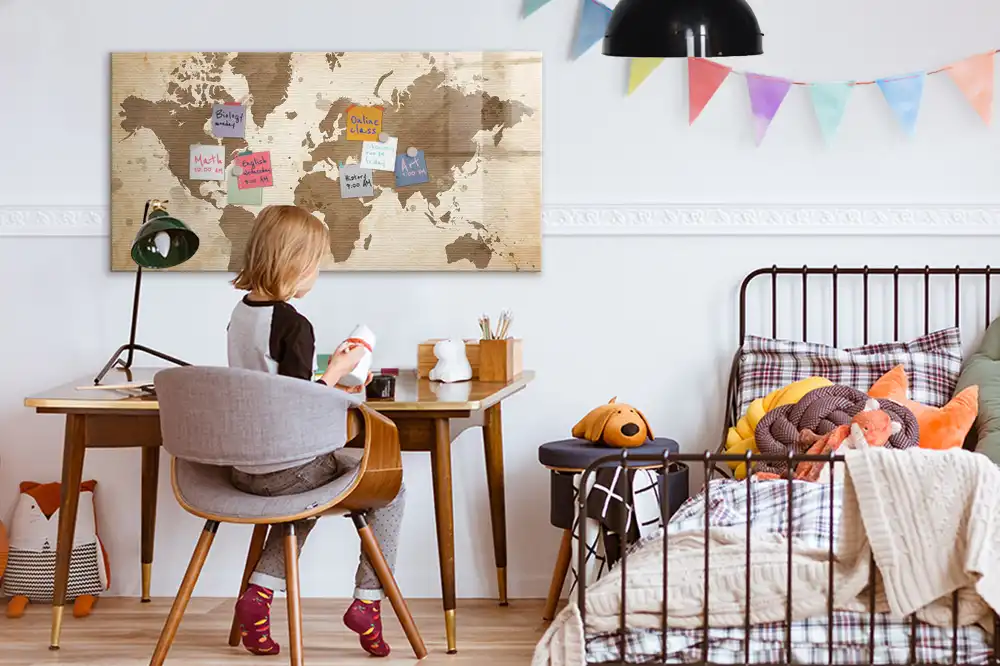 Tableau magnétique carte du monde illustrée pour enfants