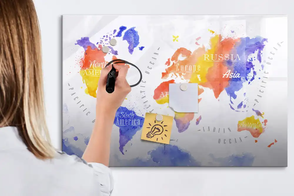 Tableau magnétique artistique carte du monde à dessiner
