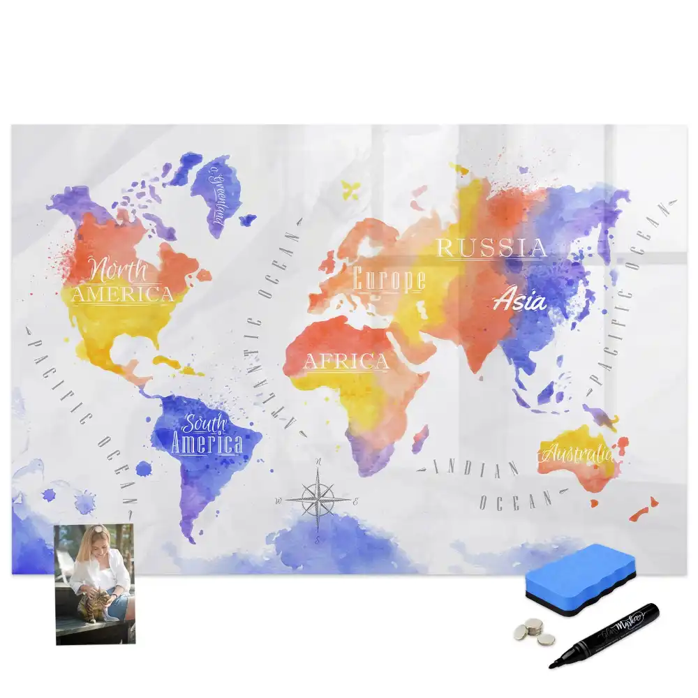 Tableau magnétique artistique carte du monde à dessiner