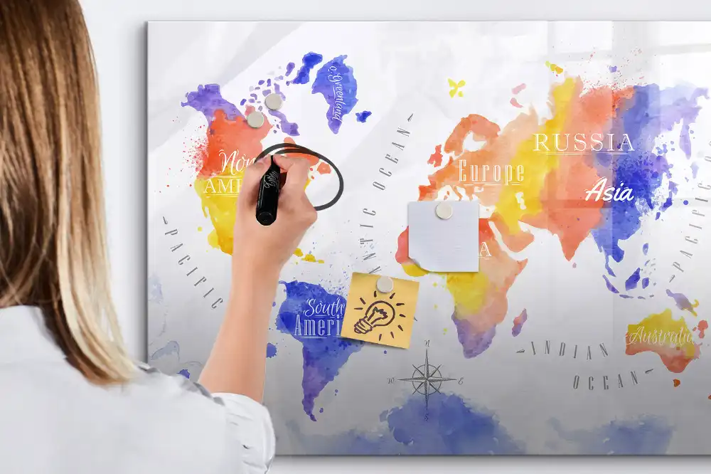 Tableau magnétique artistique carte du monde à dessiner