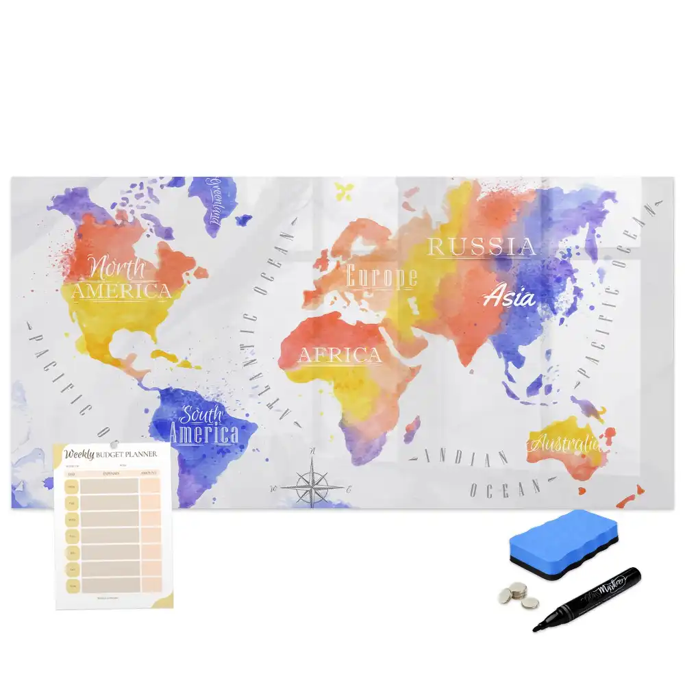 Tableau magnétique artistique carte du monde à dessiner