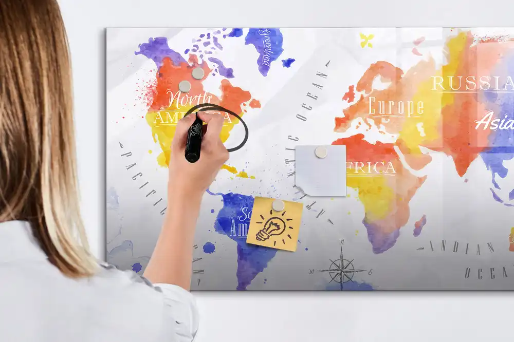Tableau magnétique artistique carte du monde à dessiner