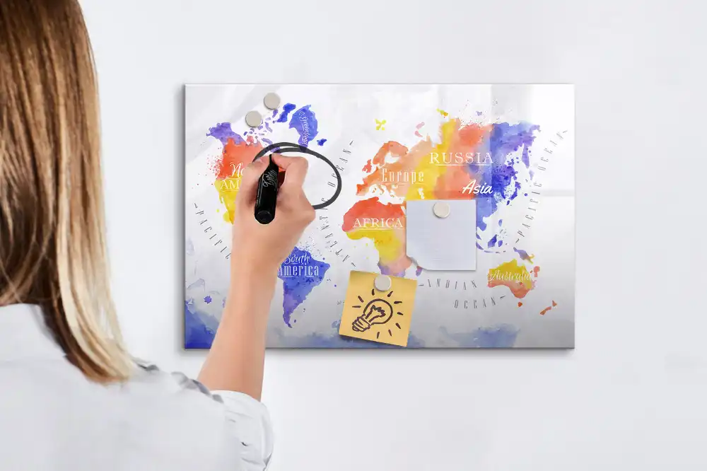 Tableau magnétique artistique carte du monde à dessiner