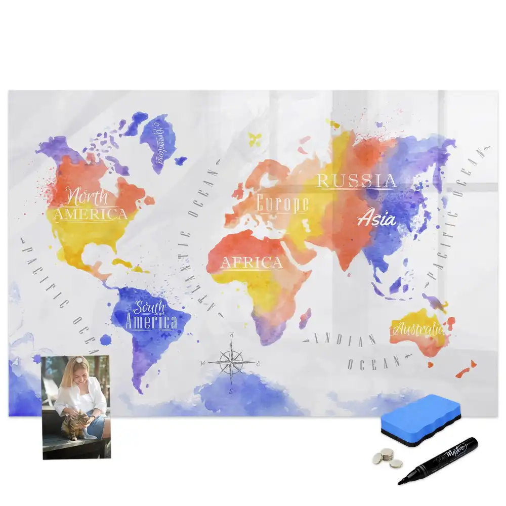 Tableau magnétique artistique carte du monde à dessiner