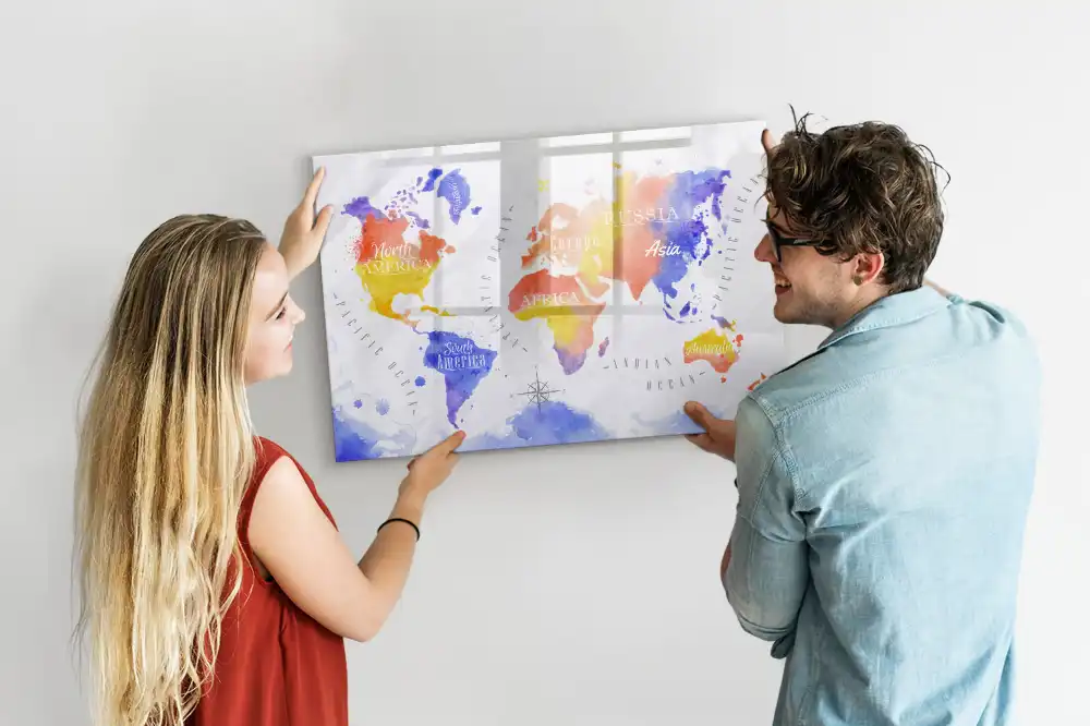Tableau magnétique artistique carte du monde à dessiner