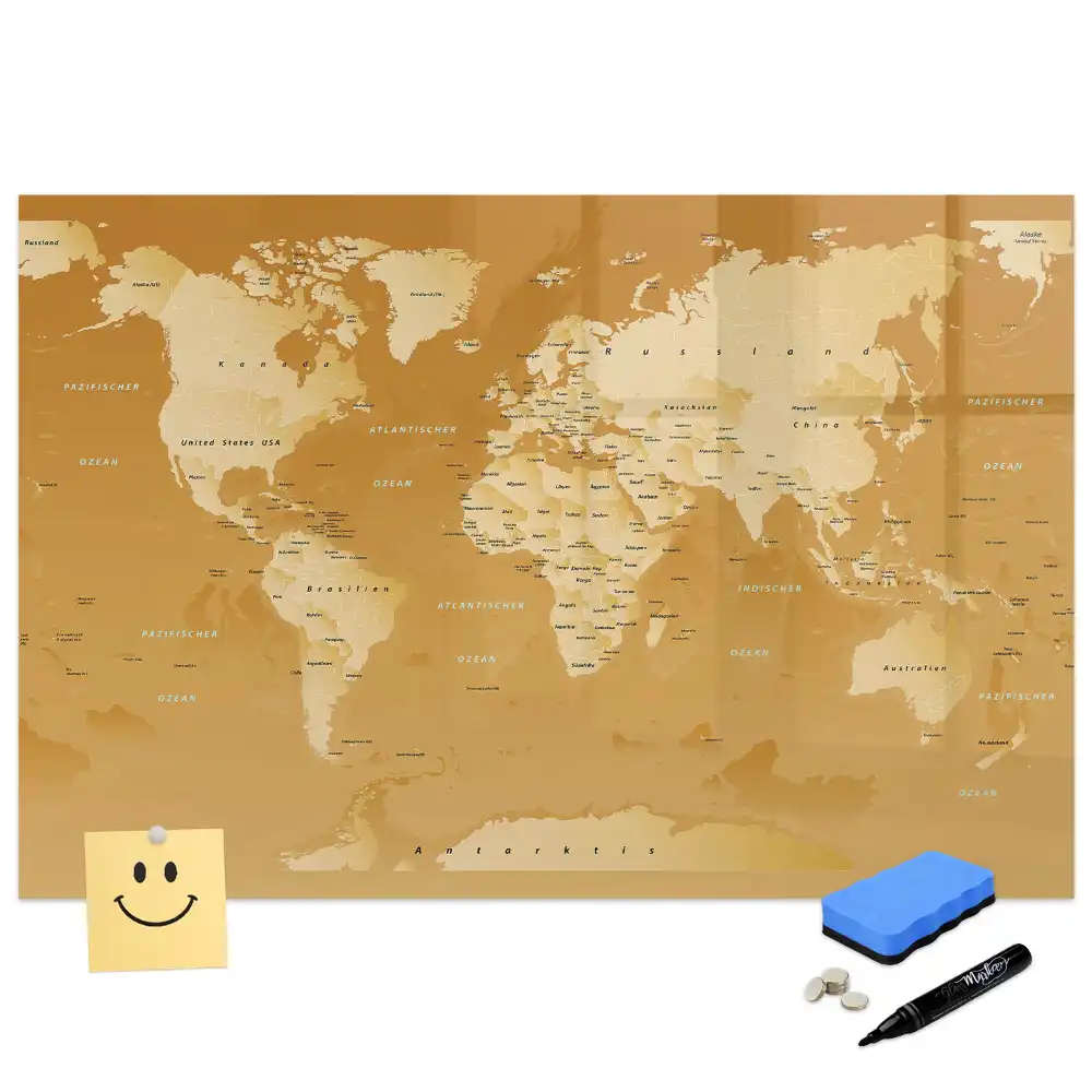 Tableau blanc magnétique effaçable à sec avec carte du monde moderne