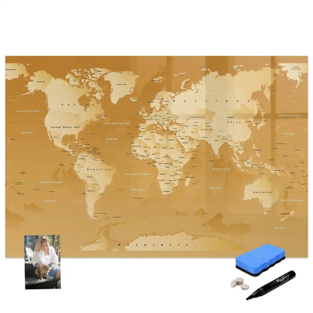 Tableau blanc magnétique effaçable à sec avec carte du monde moderne