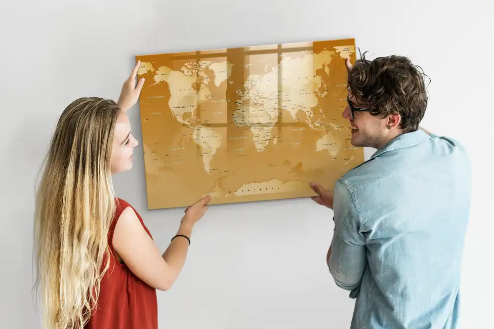 Tableau blanc magnétique effaçable à sec avec carte du monde moderne