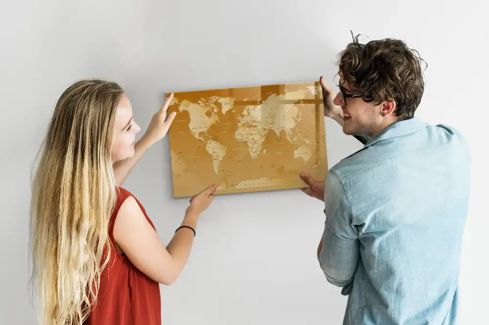 Tableau blanc magnétique effaçable à sec avec carte du monde moderne