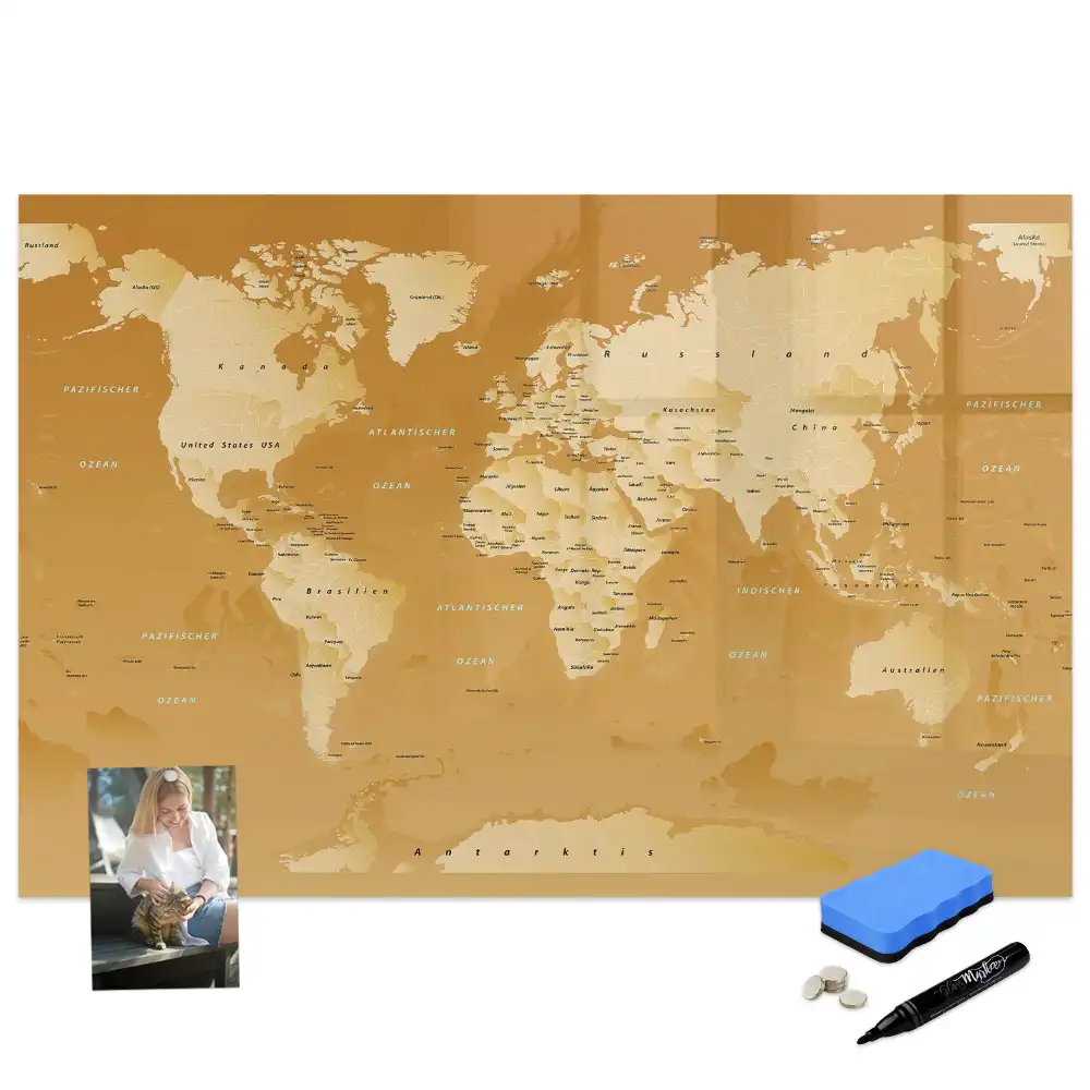 Tableau blanc magnétique effaçable à sec avec carte du monde moderne